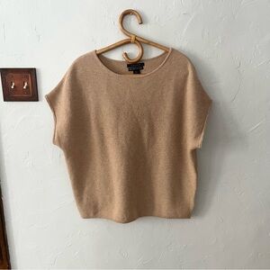 Tahari 100% Cashmere Sleeveless Sweater Tan Beige Knit Pullover Minimalist